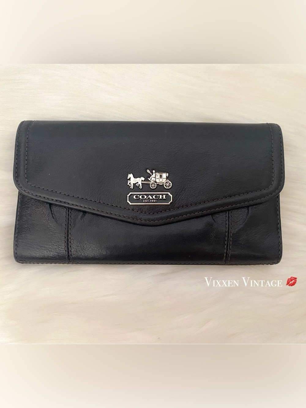 VINTAGE Y2K COACH ‘MADISON LEATHER ENVELOPE TRI-FOLD WALLET’ IN BLACK